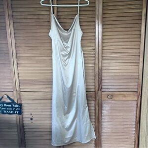 Satin Cowl Neck Midi Slip Dress-Size M